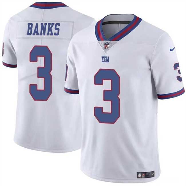 Men & Women & Youth New York Giants #3 Deonte Banks White Limited Football Stitched Jersey->->NFL Jersey